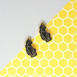 Handcrafted Black Cat Enamel Stud Earrings